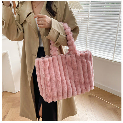 Sac à Bandoulière Mode Femme en Peluche à Grande Capacité