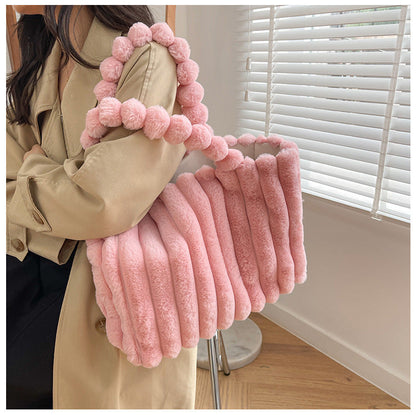 Sac à Bandoulière Mode Femme en Peluche à Grande Capacité