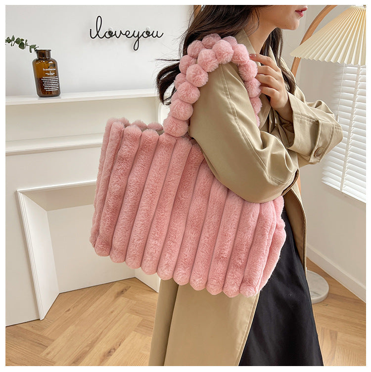 Sac à Bandoulière Mode Femme en Peluche à Grande Capacité