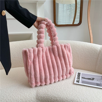 Sac à Bandoulière Mode Femme en Peluche à Grande Capacité