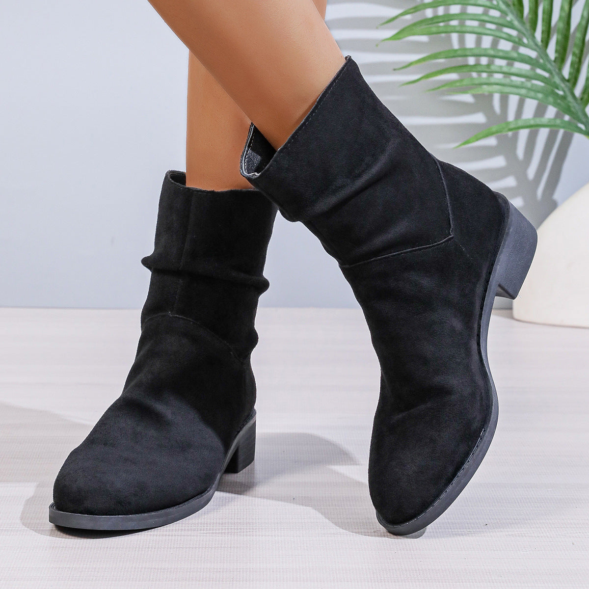 Bottes Chunky à Talon Carré et Bout Pointu